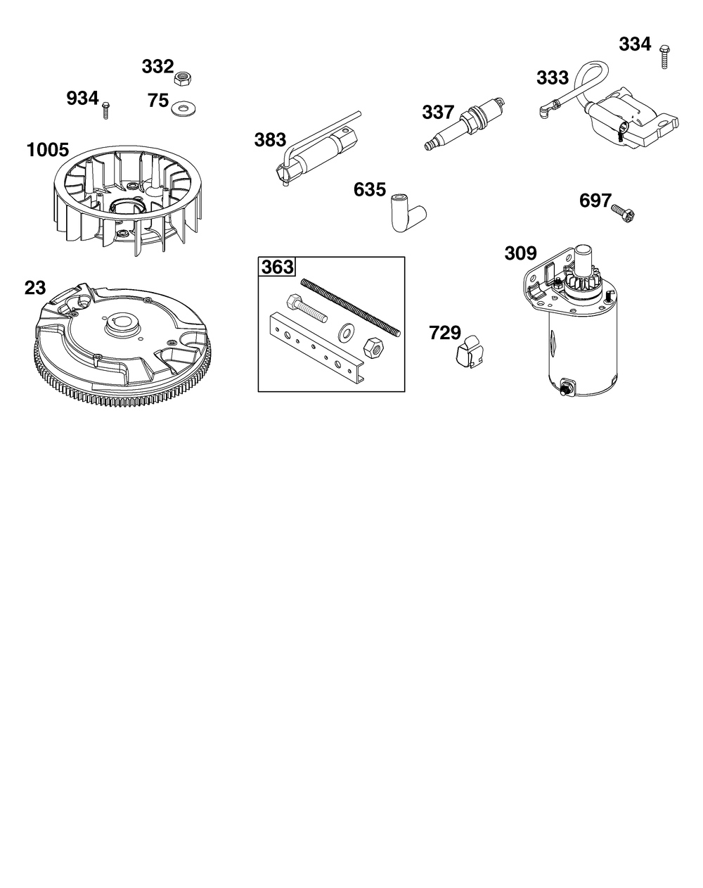 Flywheel/Ignition/Starter Group Diagram and Parts List for 44C777-0010-G1 400000 - 699999 Briggs and Stratton Engine